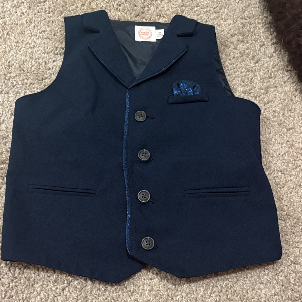 wonder nation Navy Blue Boys Vest with Pocket Square